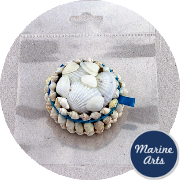 8231B - White Shell Jewellery Box - Blue Lined - Mini Round